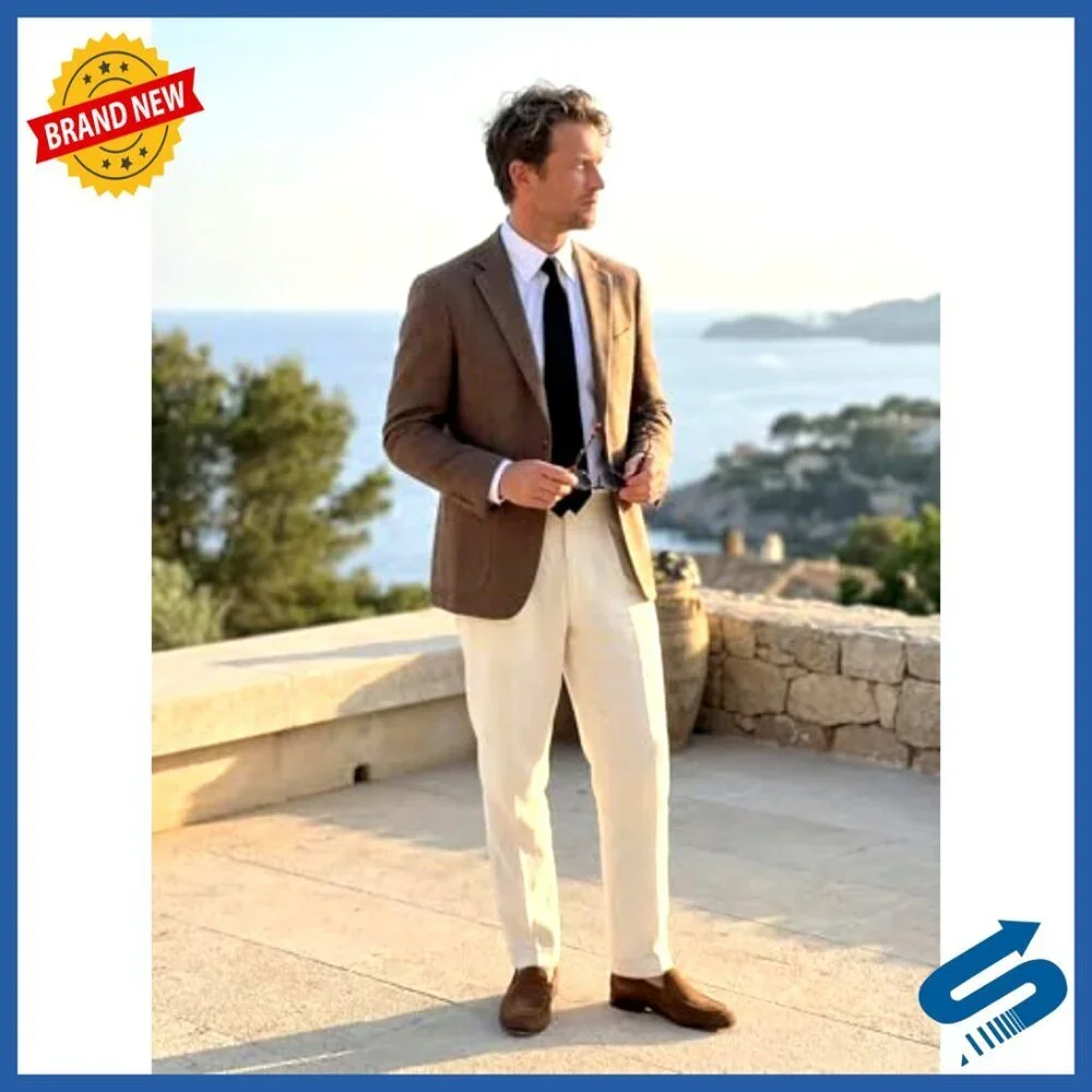 Men's Slim Fit Tweed Blazer Herringbone Sport Coat Wedding Business Casual